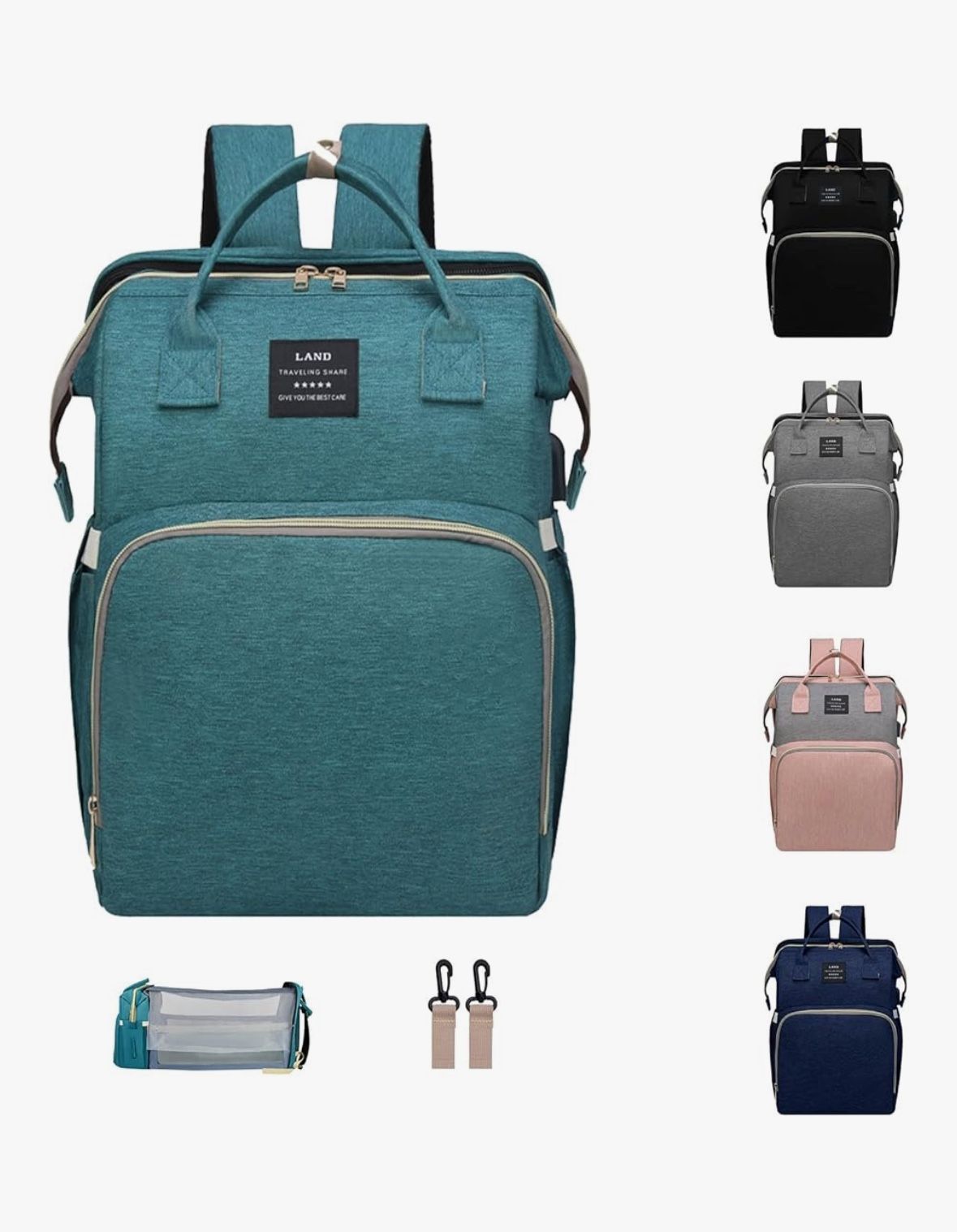 Baby Diaper Bag Backpack, Diaper Bag with Changing Station Girl Boy Diaper Bag, Large Capacity, 900d Excellent Oxford（Green）