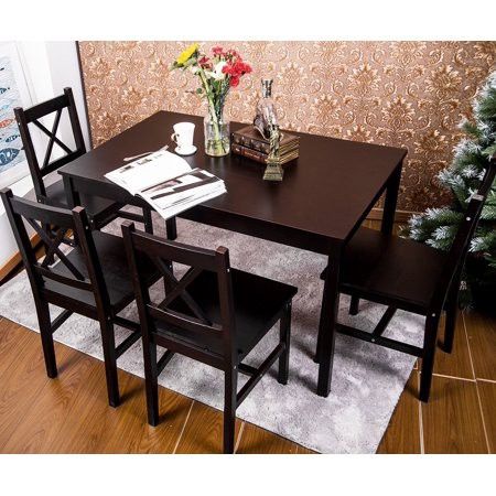 Merax. 5 PC Solid Wood Dining Set 4 Person Table and Chairs ... Merax. 5 PC Solid Wood Dining Set 4 Person Table and Chairs ...