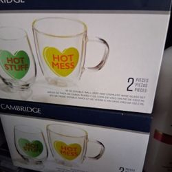 Glass Love Heart Mugs . 2 In Box $8