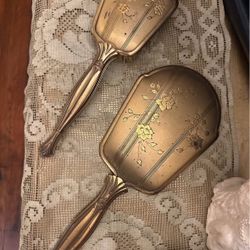 Vintage Brush and Mirror Vanity Set