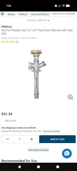 Not For Potable Use 1/2" x 8" Frost Proof Sillcock with Inlet PEX