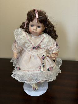 Pink Rose Lace Porcelain Doll