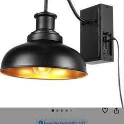 Outdoor Gooseneck Barn Light with GFCI Outlet, Farmhouse Exterior Wall Sconce Light, Vintage Wall Lighting Fixture Industrial Black Wall Lantern with 