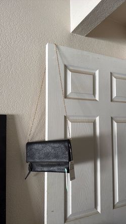 Black Laser Cut Crossbody Bag with Gold Chain