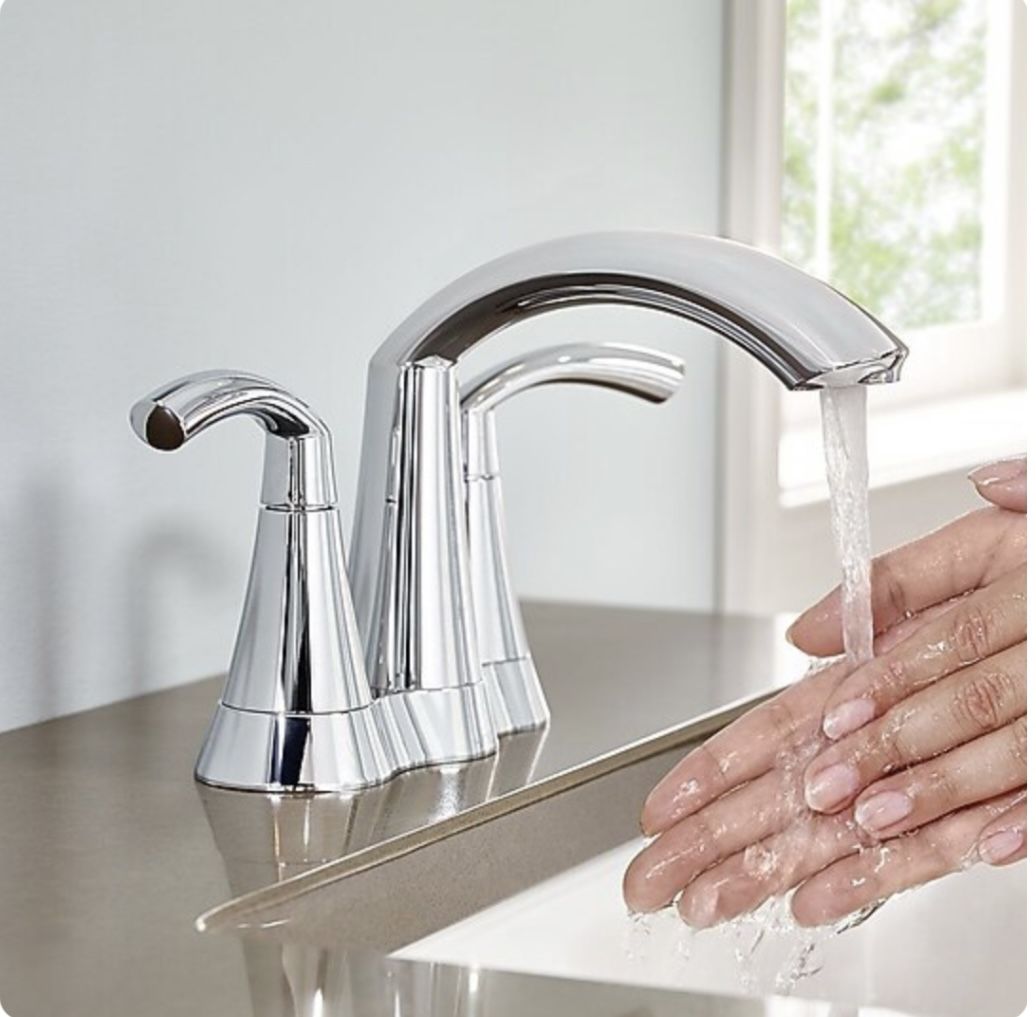 Moen #6172 Glyde Two-Handle Bathroom Faucet. Complete. Open Box. Parts bags still sealed.