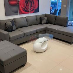 Sectional Sofa Grey Faux Leather NEW Pay Later