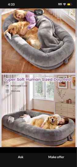 Extra Large Human-Sized Dog Bed - Light Grey