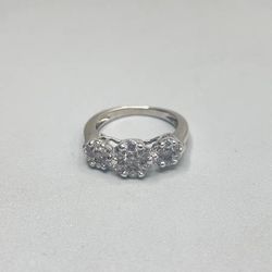 14K White Gold Cluster Past Present Future Diamond Ring .84 CTW Size 6