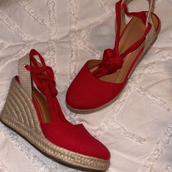 Red Wedge Sandals Size 7.5 