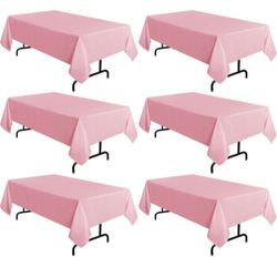 6-Pack Rectangular Polyester Tablecloths, 60 x 102 Inches — Stain-Resistant, Wrinkle-Resistant, Washable — For Dining Tables and Valentine's Day Parti