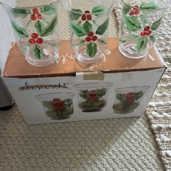 ELEMENTS SET OF GLASS CHRISTMAS CANDLE HOLDER 