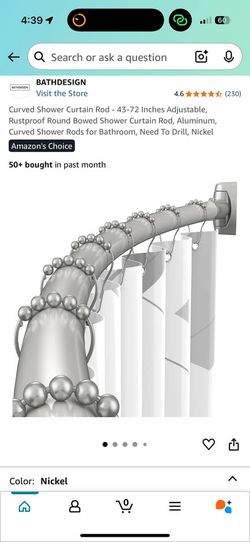 Curved Nickel Shower Rod 43–72” - C65