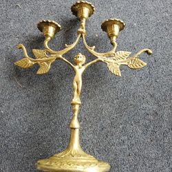 Solid brass child candlestick holder 11" tall