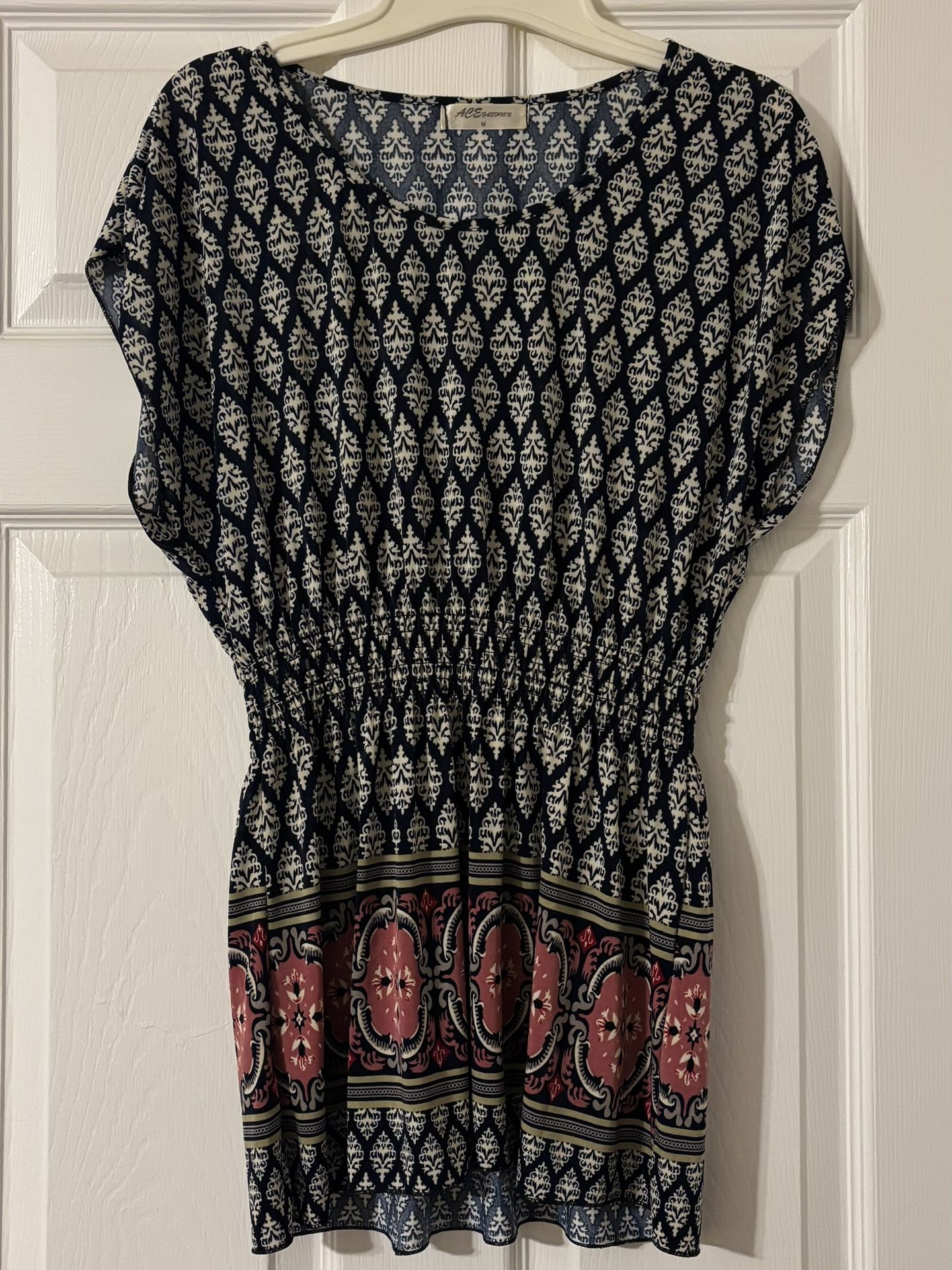 ACE Fashion Flowy Dress Tank Top Shirt Blue Pink White Beige Silky Soft Size Medium