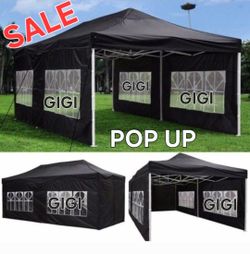 10x20 Pop Up Canopy with Sidewalls and Windows, Ez Up Outdoor Instant Canopy Tent for Parties, Adjustable Waterproof Canopy with Sand Bags, Stakes