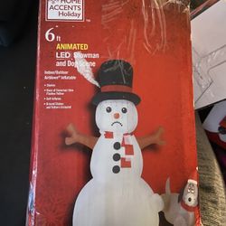 6ft  Snowman And Dog Scene