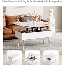 3 in 1 Lift Top Coffee Table - Ten Minutes Install Multifunction Table Converts to Dining Table, Work Desk With Storage, Grey