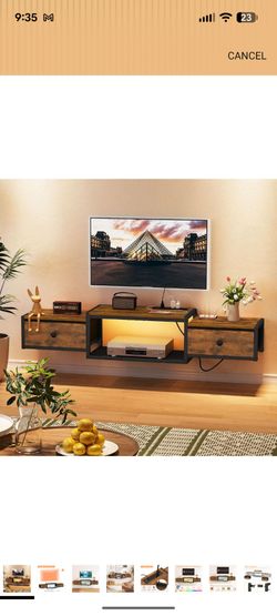 Snughome Floating TV Stand with Power Outlet 55", Wall Mounted Entertainment Center with LED Lights, Floating TV Shelf with Drawer, Wall Mounted Media