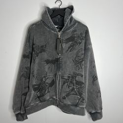 YoungLA x Batman Story Board Oversized Zip Up Hoodie 5211 Mens Large Grey NWT