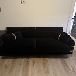 Velvet Black Couch And Black Velvet King Bed frame 