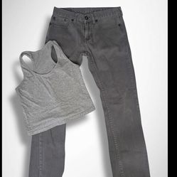 Outfit :Bullhead Jeans Size 28 X 30 Black  size small grey crop top tank