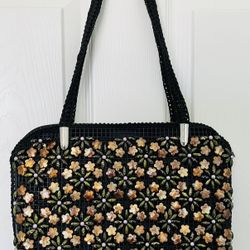 New Handmade Beaded Zip Bag Tote Lined With One Packet 10”x12.5” 