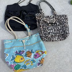 DRASTICALLY REDUCED Oversized Sparkly Black Carry Bag, Black&White Leopard Carry Bag, Blue Sparkly Fish Extra Large Bag