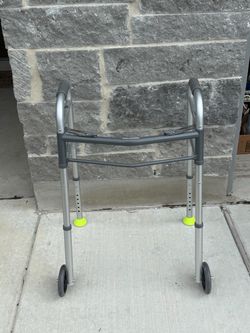 Drive Medical Two-Button Folding Walker with Wheels, Height Adjustable