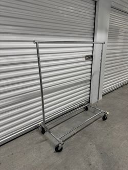 Adjustable Chrome Rolling Clothing Rack – Heavy Duty