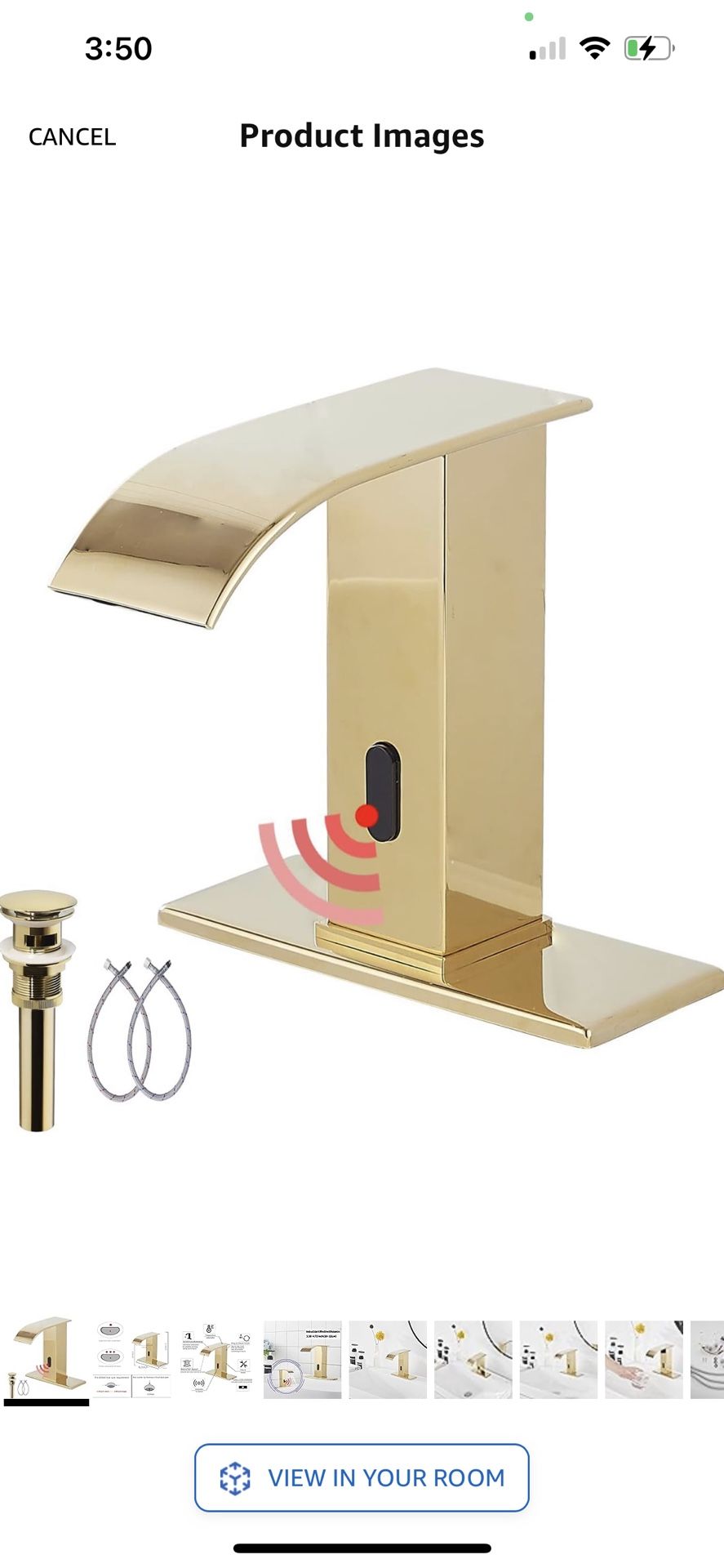 GGStudy Automatic Sensor Polished Gold Touchless Bathroom Sink Faucet