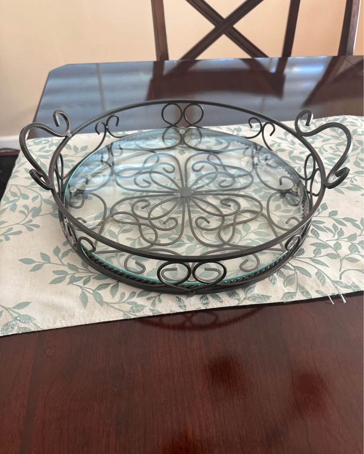 Southern Living at Home Jamestown Estate Iron Footed Round Tray with Glass Insert