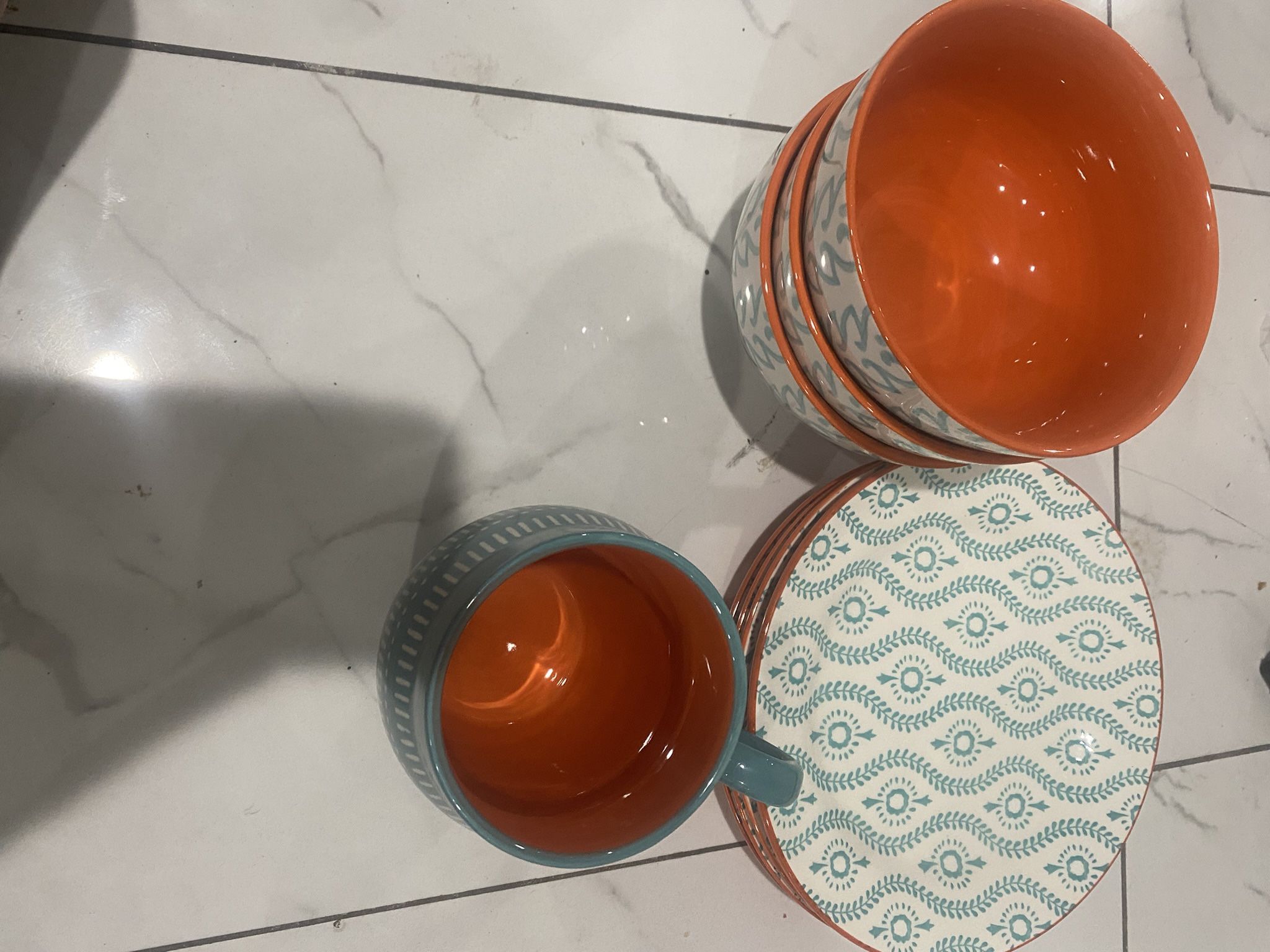 8 PCS Baum Marina Blue Orange Salad Plate, Bowl,Mug