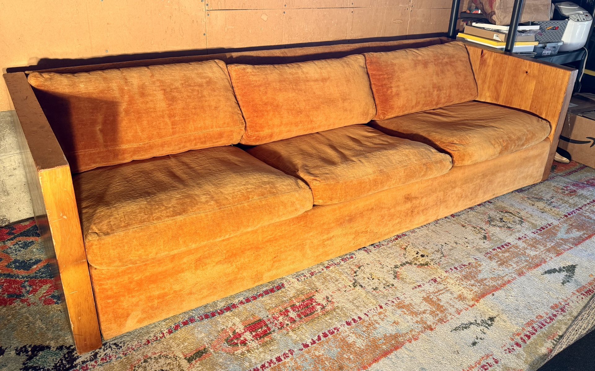 Mid-Century Wood-Frame Couch (Orange Upholstery)