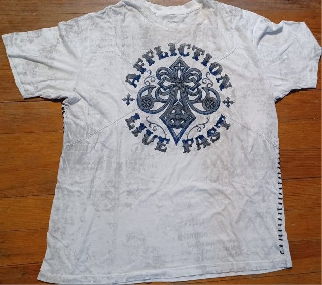 Affliction Men's Size 2 Xlarge Live Fast Shirt Grey Black Felt Lettering