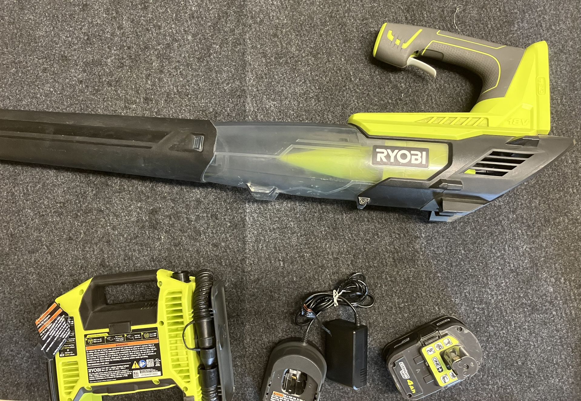Ryobi leaf Blower,inflator, Battery, and Charger combo