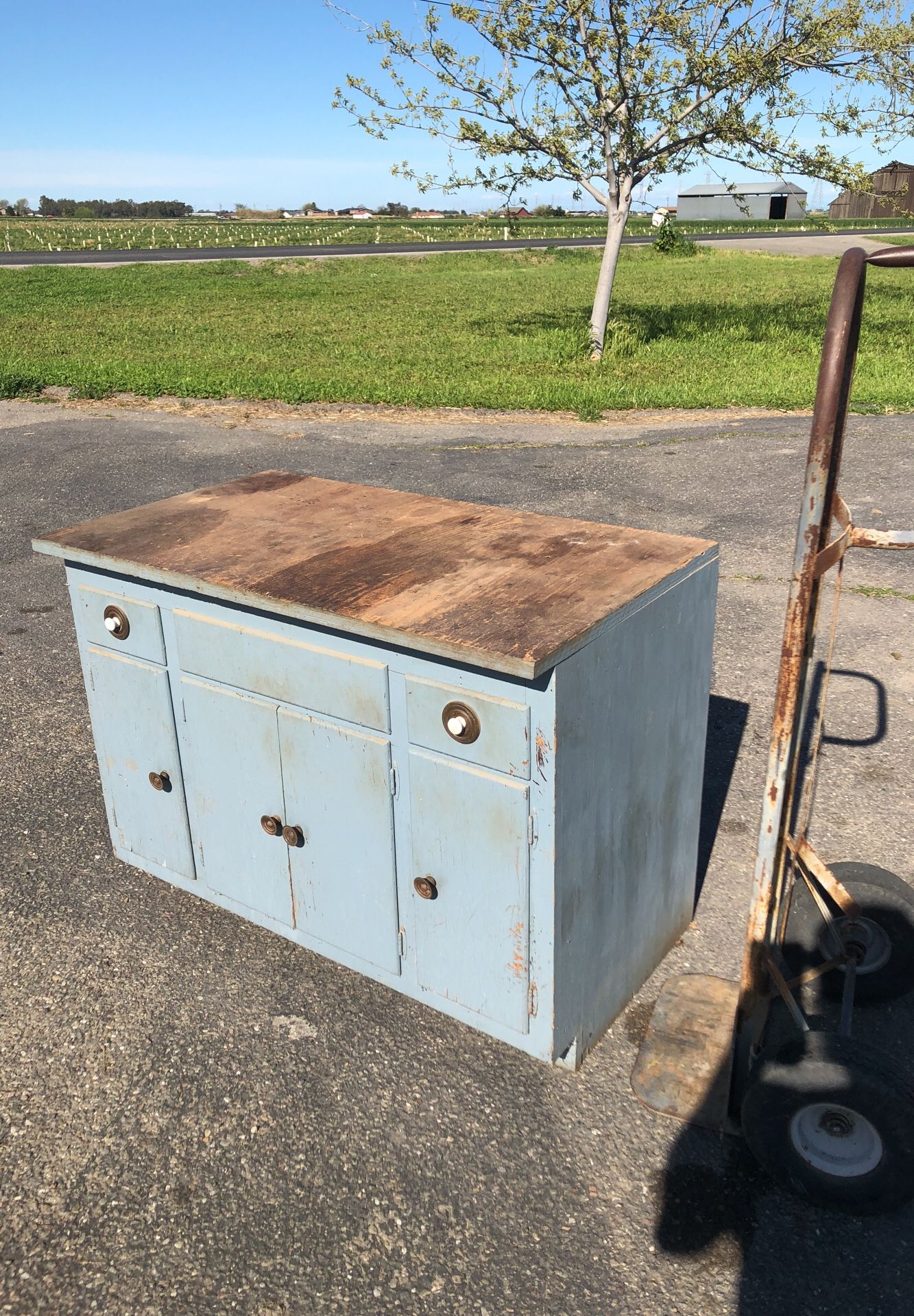 Old Vanity cabinet workbench in garage DYII