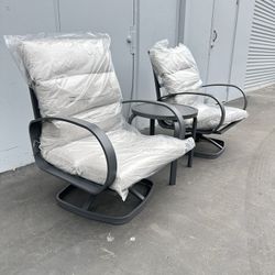 3pc Heavy Duty Swivel Patio Chair Set With Cushions 