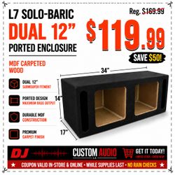 Kicker Solo-Baric Dual 12" Subwoofer Ported Enclosure MDF Carpeted Wood Box For L7 Square Speakers 🚨 Payment Options Available 🚨 No Credit Needed 🚨
