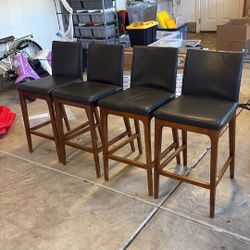 Set of 4 Used New Pacific Direct Devon PU Counter Stools - Walnut Legs, Gray