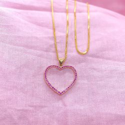 14k Gold Double Side Heart W/Chain