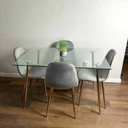 Gray Gold Modern Velvet Glass Dining Set 