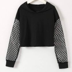  Women’s Contrast Fishnet Sleeve Hoodie No Size Or Brand Tag