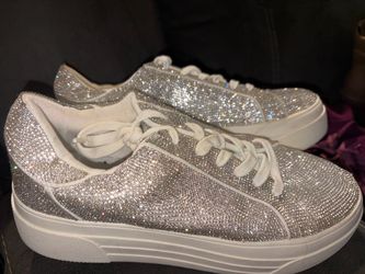Silver Rhinestone Platform Sneakers