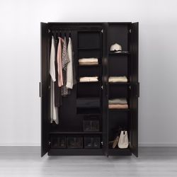 BRIMNES Wardrobe with 3 doors, black, 46x19 3/4x74 3/4 "
