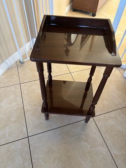Dark Wood 2-Tier Side Table with Tray Top