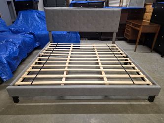 Modern Gray Upholstered Tufted King Size Platform Bed Frame