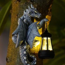 Goodeco Dragon Tree Hugger Solar Lantern Garden Statue - 9.3 Inch Resin Dragon Decor for Outdoor Garden Patio New in Box - Gift