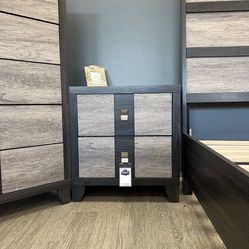 Modern Grey & Black 2 Drawer Nightstand - Manhattan 