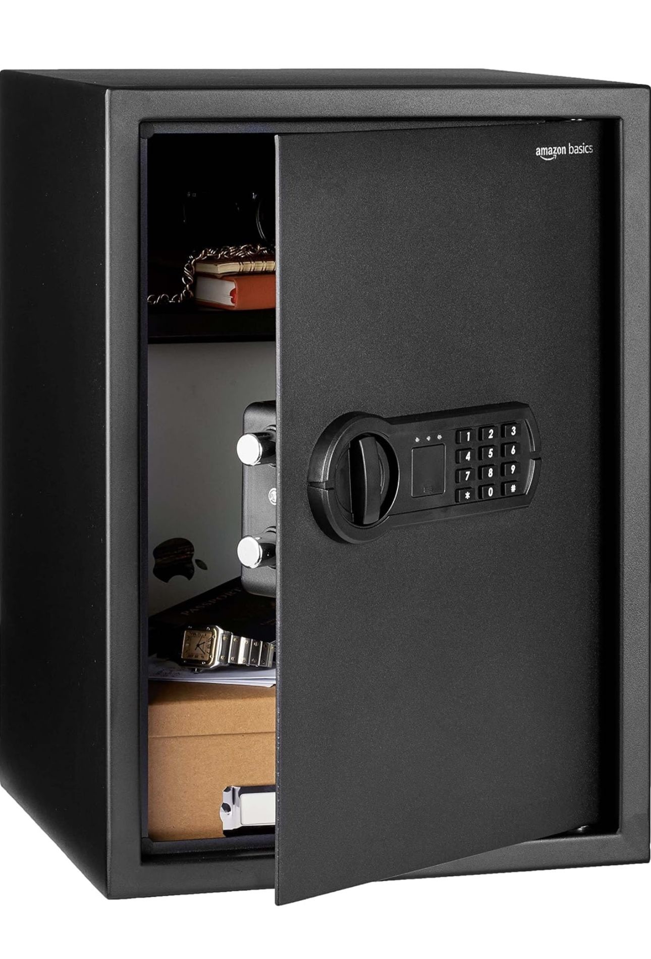 Amazon Basics Steel Home Security Electronic Safe with Programmable Keypad Lock, 1.8 Cubic Feet, Black, 13.8"W x 13"D x 19.7"H 