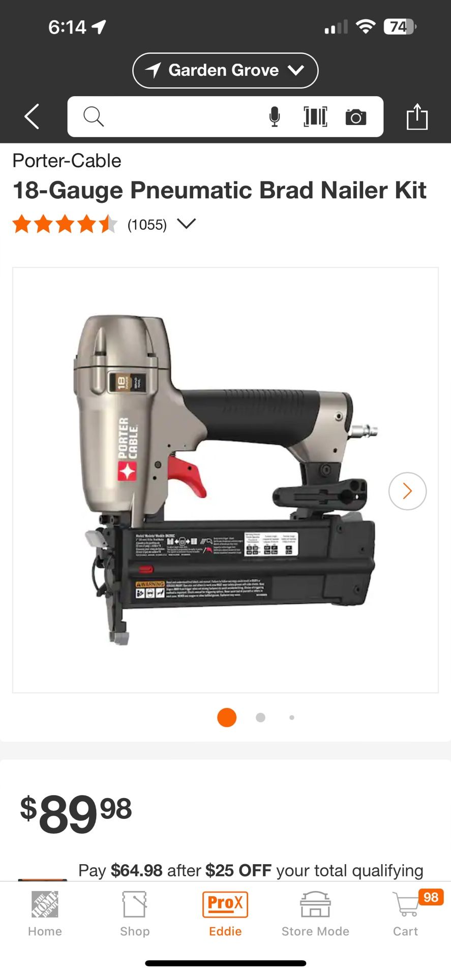 Porter Cable 18 Gauge Pneumatic Brad Nailer